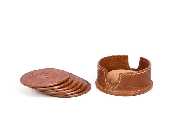 Cannes Leather Coaster - Cinnamon Brown - Aaron Leather Goods