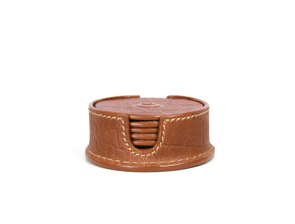 Cannes Leather Coaster - Cinnamon Brown - Aaron Leather Goods