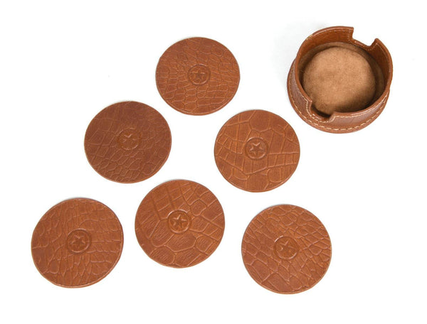 Cannes Leather Coaster - Cinnamon Brown - Aaron Leather Goods