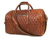 Spokane Diamond Stitched Leather Texture Weekender Bag - Shiny Brown - Aaron Leather Goods
