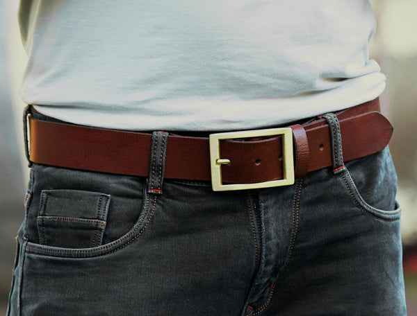 Laredo Leather Belt - Chestnut - Aaron Leather Goods