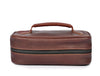 Aaron Reserve Leather Toiletry Bag for Men – Compact Travel Dopp Kit with Handle & Tartan Lining – Premium Brown Grain Leather - Aaron Leather Goods