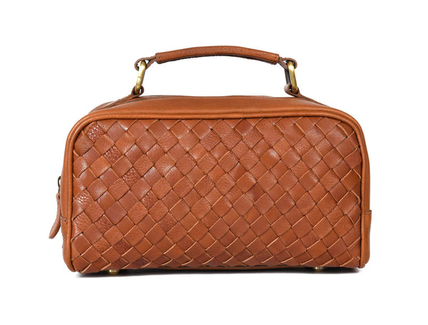 Handwoven Tan Leather Dopp Kit – Dual Zipper Toiletry Bag for Men | Premium Travel Organizer by Aaron Leather Goods - Aaron Leather Goods
