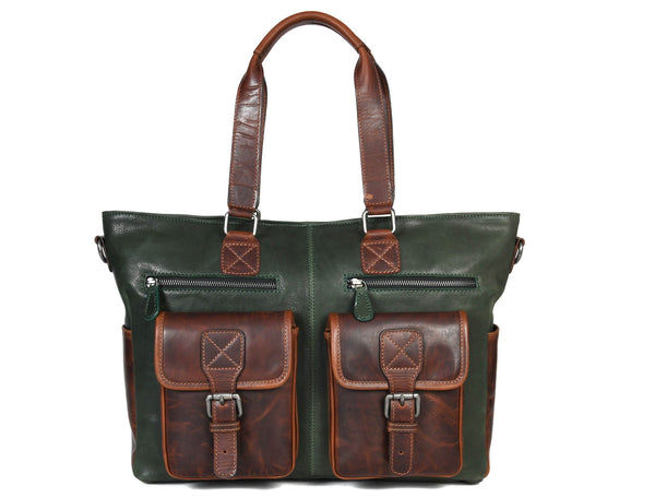 Vintage Green & Brown Leather Shoulder Bag for Women - Aaron Leather Goods