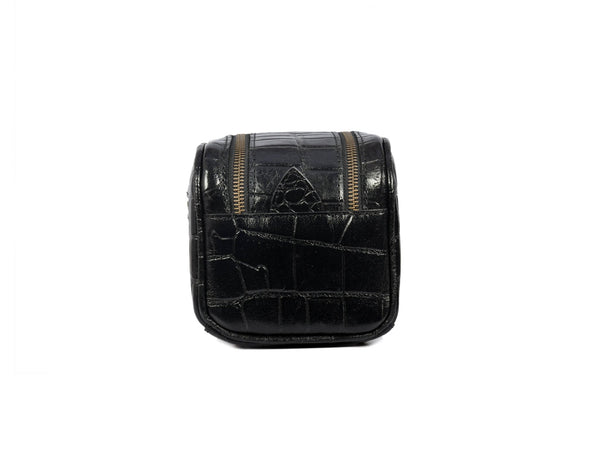 Aubrielle Leather Toiletry Bag - Black Croco - Aaron Leather Goods