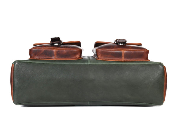 Vintage Green & Brown Leather Shoulder Bag for Women - Aaron Leather Goods