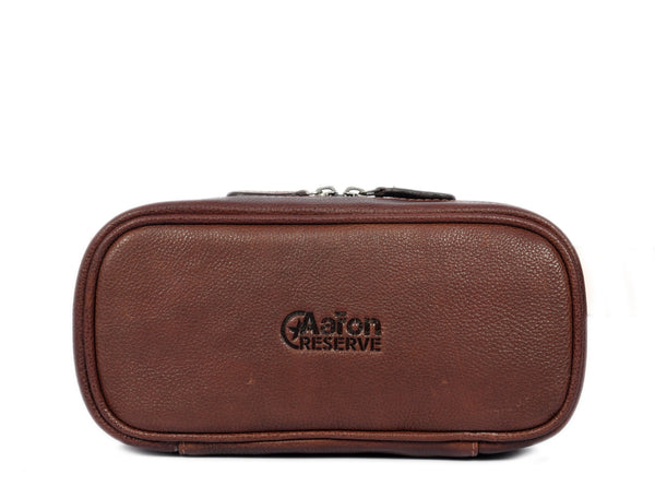 Aaron Reserve Leather Toiletry Bag for Men – Compact Travel Dopp Kit with Handle & Tartan Lining – Premium Brown Grain Leather - Aaron Leather Goods