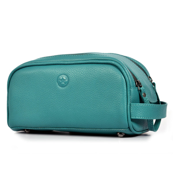 Amethyst Glow Leather Toiletry Bag - Teal - Aaron Leather Goods