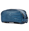 Aubrielle Leather Toiletry Bag - Blue Croco - Aaron Leather Goods