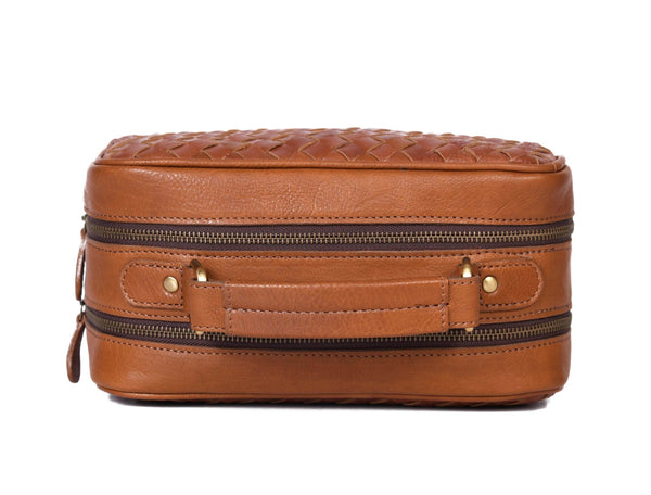 Handwoven Tan Leather Dopp Kit – Dual Zipper Toiletry Bag for Men | Premium Travel Organizer by Aaron Leather Goods - Aaron Leather Goods