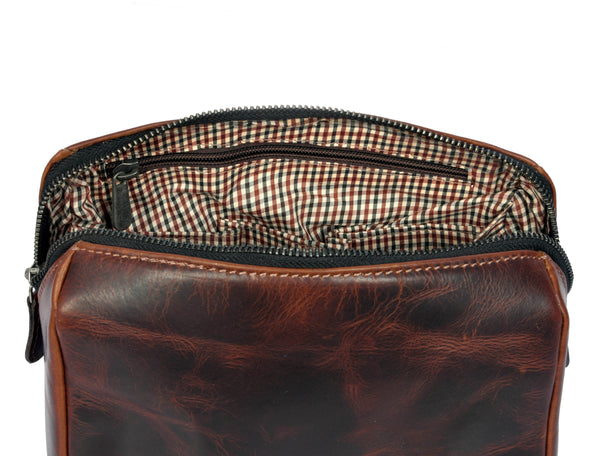 Aaron Reserve Vintage Leather Toiletry Bag for Men – Full-Grain Dual Tone Dopp Kit with Tartan Lining & Zipper Closure – Compact Travel Organizer (Model: LH-WB-176) - Aaron Leather Goods