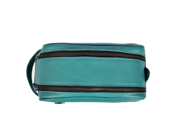 Amethyst Glow Leather Toiletry Bag - Teal - Aaron Leather Goods
