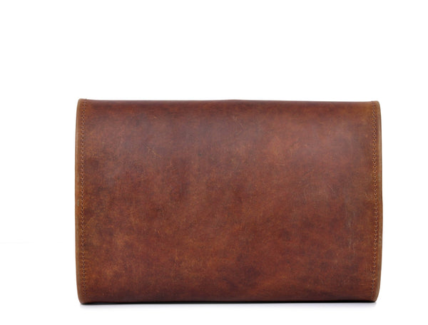 Premium Full - Grain Leather Hanging Toiletry Bag for Men – Travel Dopp Kit with Multiple Compartments & Hook – Vintage Brown - Aaron Leather Goods