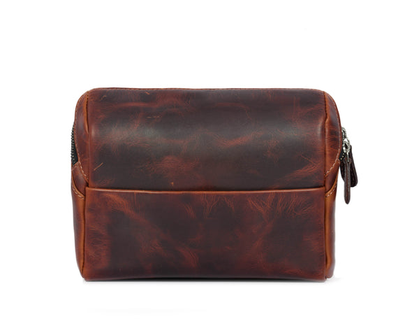 Aaron Reserve Vintage Leather Toiletry Bag for Men – Full-Grain Dual Tone Dopp Kit with Tartan Lining & Zipper Closure – Compact Travel Organizer (Model: LH-WB-176) - Aaron Leather Goods
