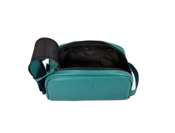 Amethyst Glow Leather Toiletry Bag - Teal - Aaron Leather Goods