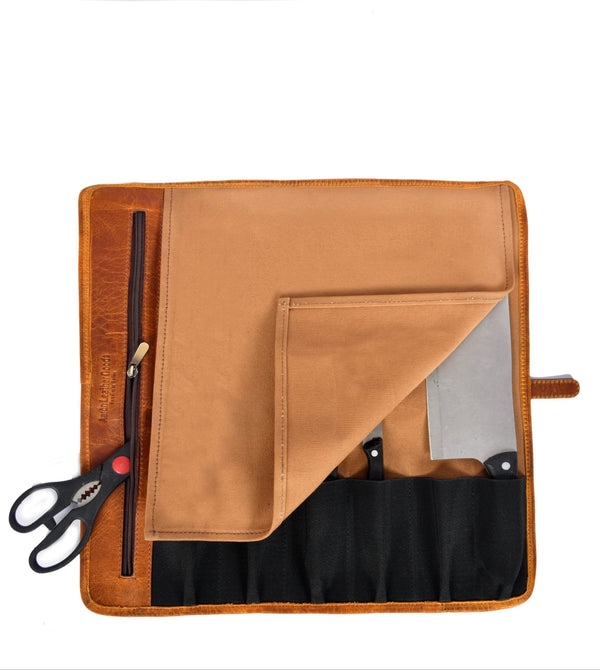 Vintage Leather & Canvas Knife Roll – Premium Chef's Knife Storage Bag - Aaron Leather Goods