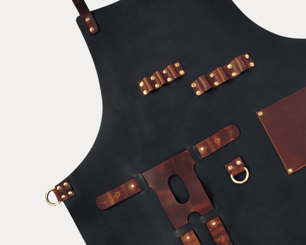 Premium Black Leather Utility Apron – Heavy - Duty Craftsmanship with Tool Pockets | Aaron Leather Goods - Aaron Leather Goods