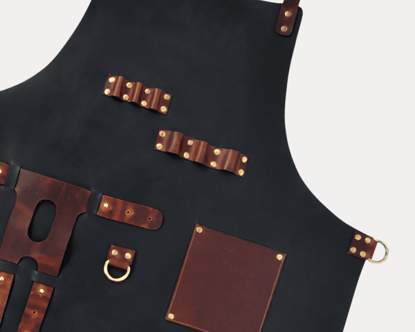 Premium Black Leather Utility Apron – Heavy-Duty Craftsmanship with Tool Pockets | Aaron Leather Goods - Aaron Leather Goods