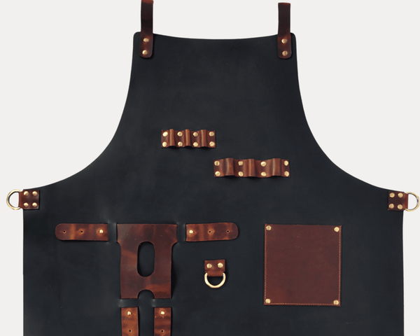 Premium Black Leather Utility Apron – Heavy - Duty Craftsmanship with Tool Pockets | Aaron Leather Goods - Aaron Leather Goods