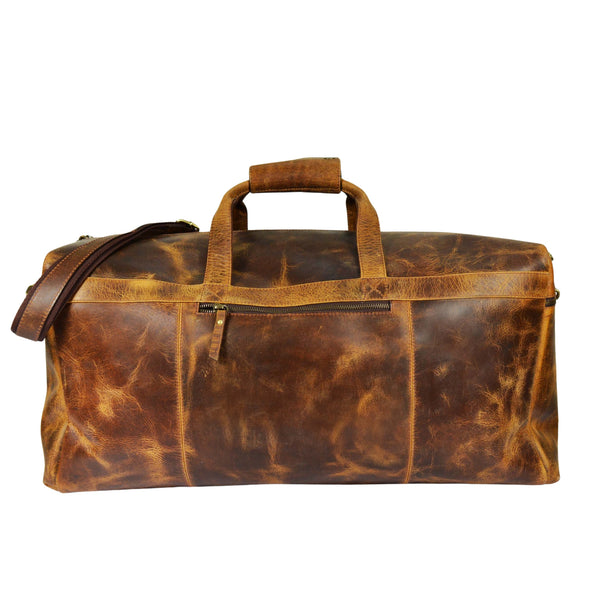 Vintage Crazy Horse Leather Duffle Bag for Travel & Weekender Trips | 23 Inch Full-Grain Leather Holdall