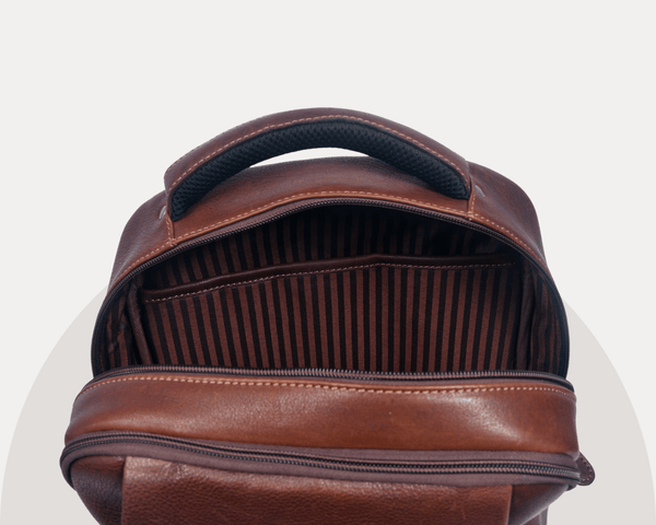 Premium Full - Grain Brown Leather Laptop Backpack – Stylish & Durable Travel Companion - Aaron Leather Goods