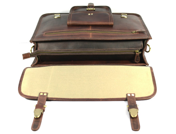 Ancona Leather Office Bag 18" - Vintage Brown - Aaron Leather Goods