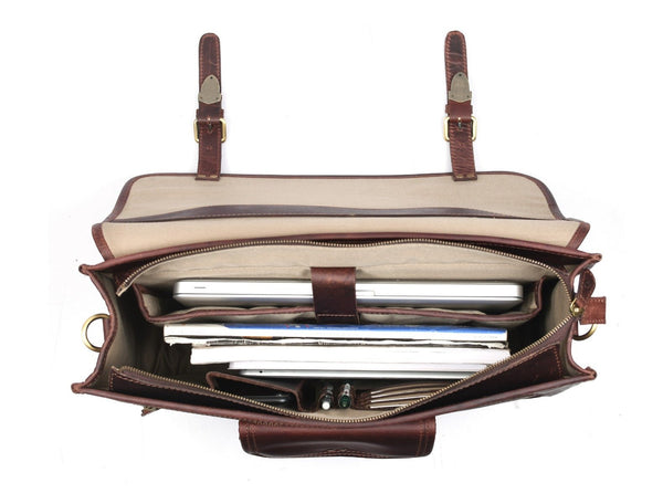 Ancona Leather Office Bag 18" - Vintage Brown - Aaron Leather Goods