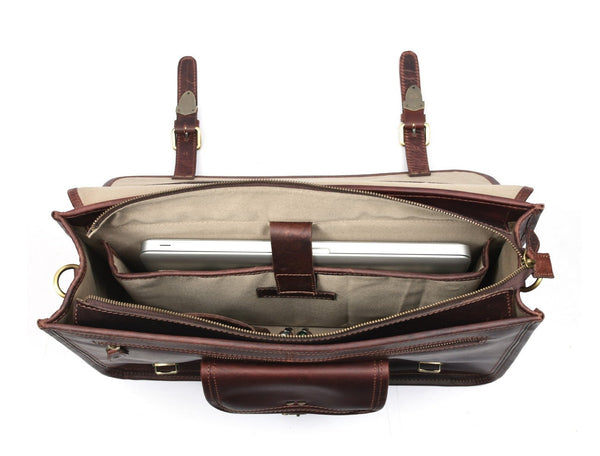 Ancona Leather Office Bag 18" - Vintage Brown - Aaron Leather Goods