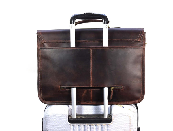 Ancona Leather Office Bag 18" - Vintage Brown - Aaron Leather Goods