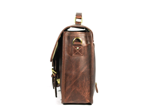 Ancona Leather Office Bag 18" - Vintage Brown - Aaron Leather Goods