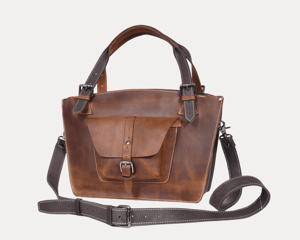 Handmade Vintage Leather Tote Bag for Women – Rustic Satchel Shoulder Handbag with Crossbody Strap & Detachable Pouch – Stylish Work & Travel Laptop Bag - Aaron Leather Goods