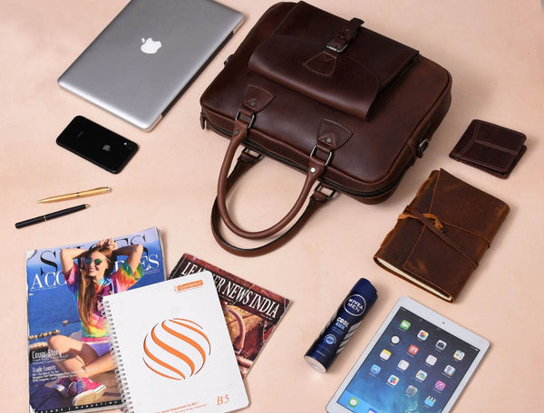 Miramas Leather Office Bag – Walnut Brown - Aaron Leather Goods