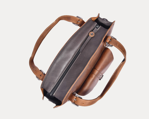 Handmade Vintage Leather Tote Bag for Women – Rustic Satchel Shoulder Handbag with Crossbody Strap & Detachable Pouch – Stylish Work & Travel Laptop Bag