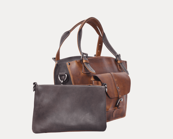 Handmade Vintage Leather Tote Bag for Women – Rustic Satchel Shoulder Handbag with Crossbody Strap & Detachable Pouch – Stylish Work & Travel Laptop Bag - Aaron Leather Goods