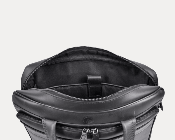 Premium Black Leather Laptop Bag for Men – Stylish Office Briefcase with Shoulder Strap | Business Travel Work Bag - Aaron Leather Goods