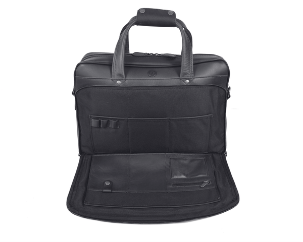 Premium Black Leather Laptop Bag for Men – Stylish Office Briefcase with Shoulder Strap | Business Travel Work Bag - Aaron Leather Goods