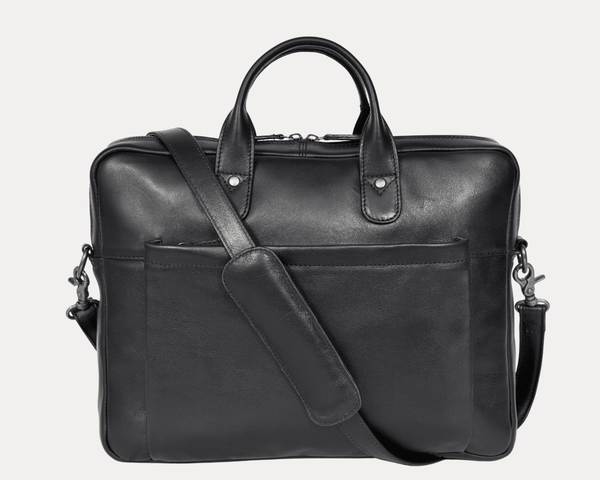 Genuine Black Leather Laptop Bag for Men – Slim Office Briefcase with Shoulder Strap | Professional Business Travel Work Bag - Aaron Leather Goods