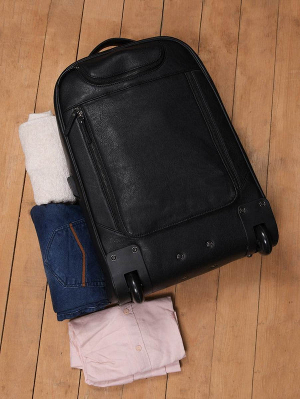 Atria Upcycled Leather Trolley Bag - Black - Aaron Leather Goods