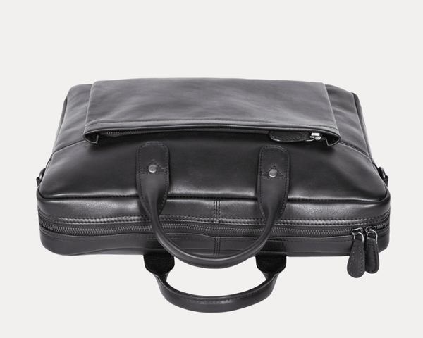 Genuine Black Leather Laptop Bag for Men – Slim Office Briefcase with Shoulder Strap | Professional Business Travel Work Bag - Aaron Leather Goods