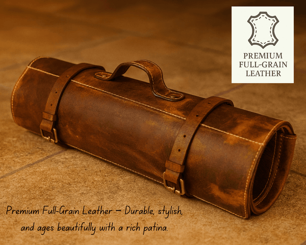 Premium Leather Knife Roll for Chefs – Travel Durable Bag - Aaron Leather Goods