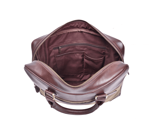Premium Full-Grain Leather & Canvas Laptop Briefcase for Men | Handmade Office & Travel Bag by Aaron Leather Goods - Aaron Leather Goods
