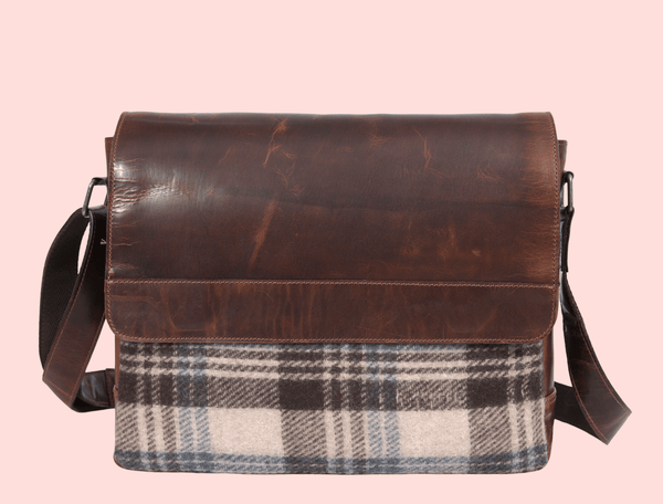 Quasar Leather Tweed Messenger Bag - Aaron Leather Goods