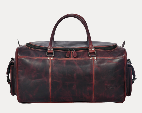 Vintage Leather Duffel Bag for Men & Women – Full Grain Weekender Overnight Travel Bag with Shoulder Strap