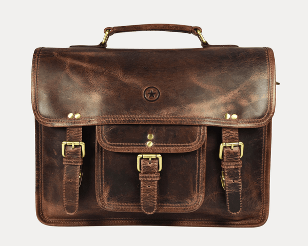 Ancona Leather Office Bag 15" - Brown - Aaron Leather Goods