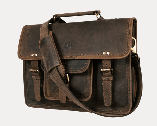 Ancona Leather Office Bag 15" - Brown - Aaron Leather Goods