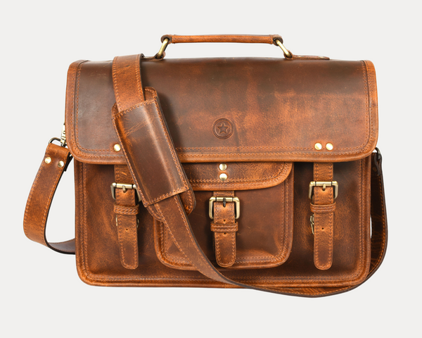 Ancona Leather Office Bag 15" - Caramel Brown