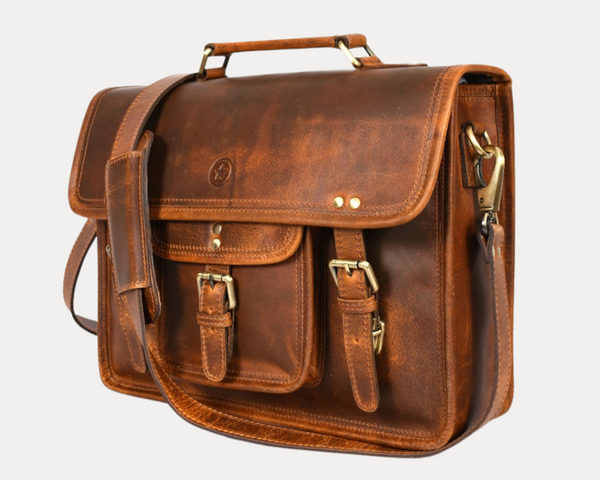 Ancona Leather Office Bag 15" - Caramel Brown