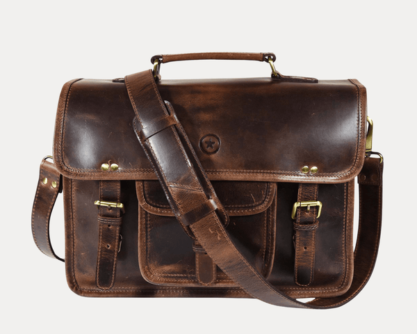 Ancona Leather Office Bag 15" - Dark Brown - Aaron Leather Goods