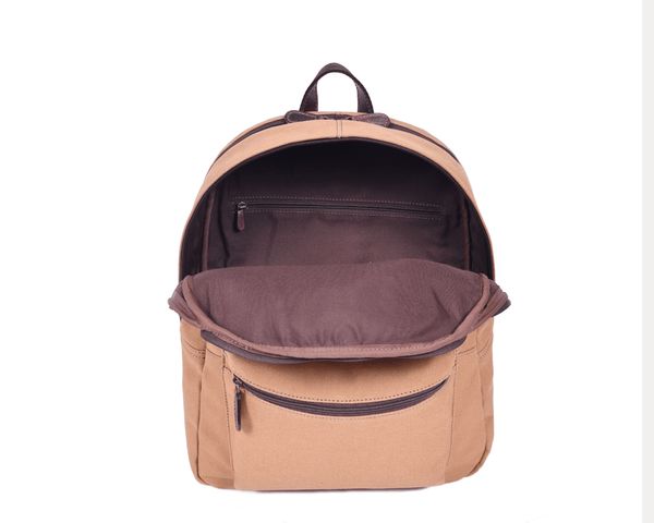 Premium Tan Canvas Backpack with Leather Zipper - Aaron Leather Goods