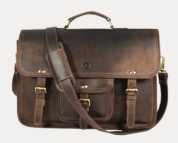 Ancona Leather Office Bag 18" - Vintage Brown - Aaron Leather Goods
